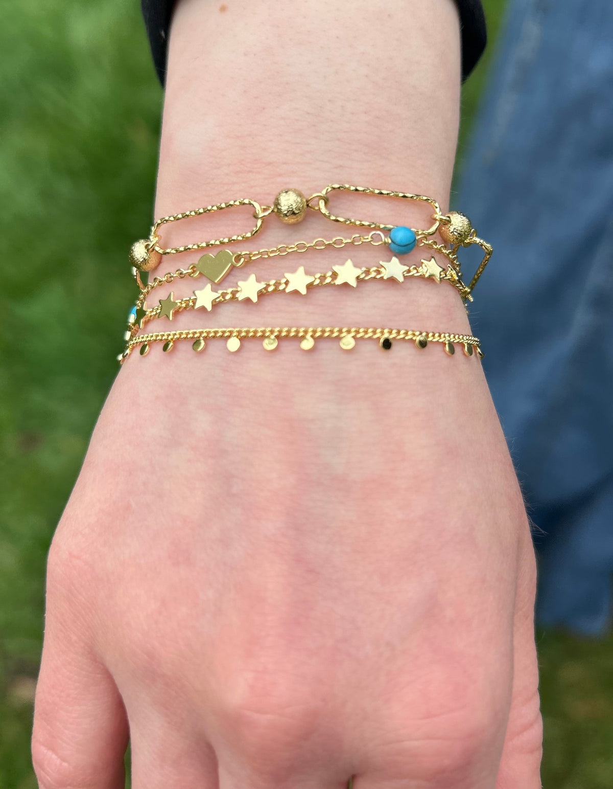 14K Gold Plated Stars On Link Bracelet