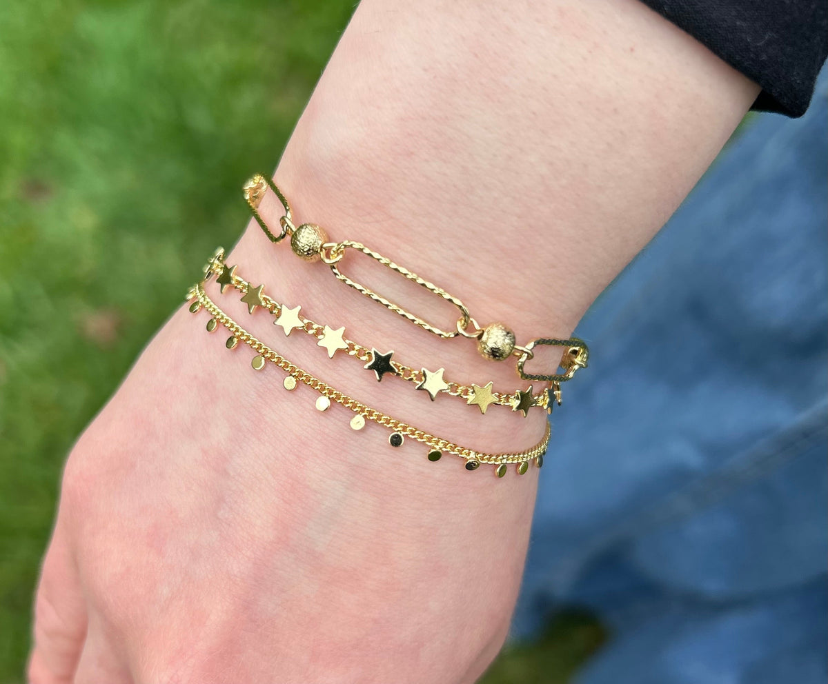 14K Gold Plated Stars On Link Bracelet