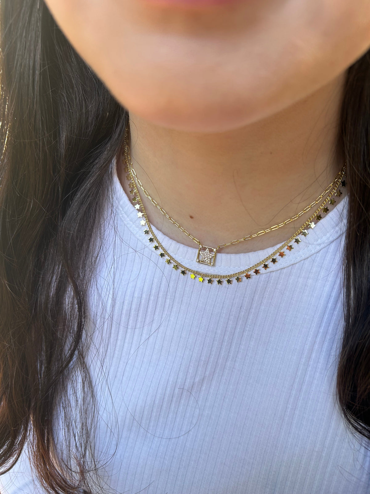 Cz Pave' Star Paperclip Chain Necklace