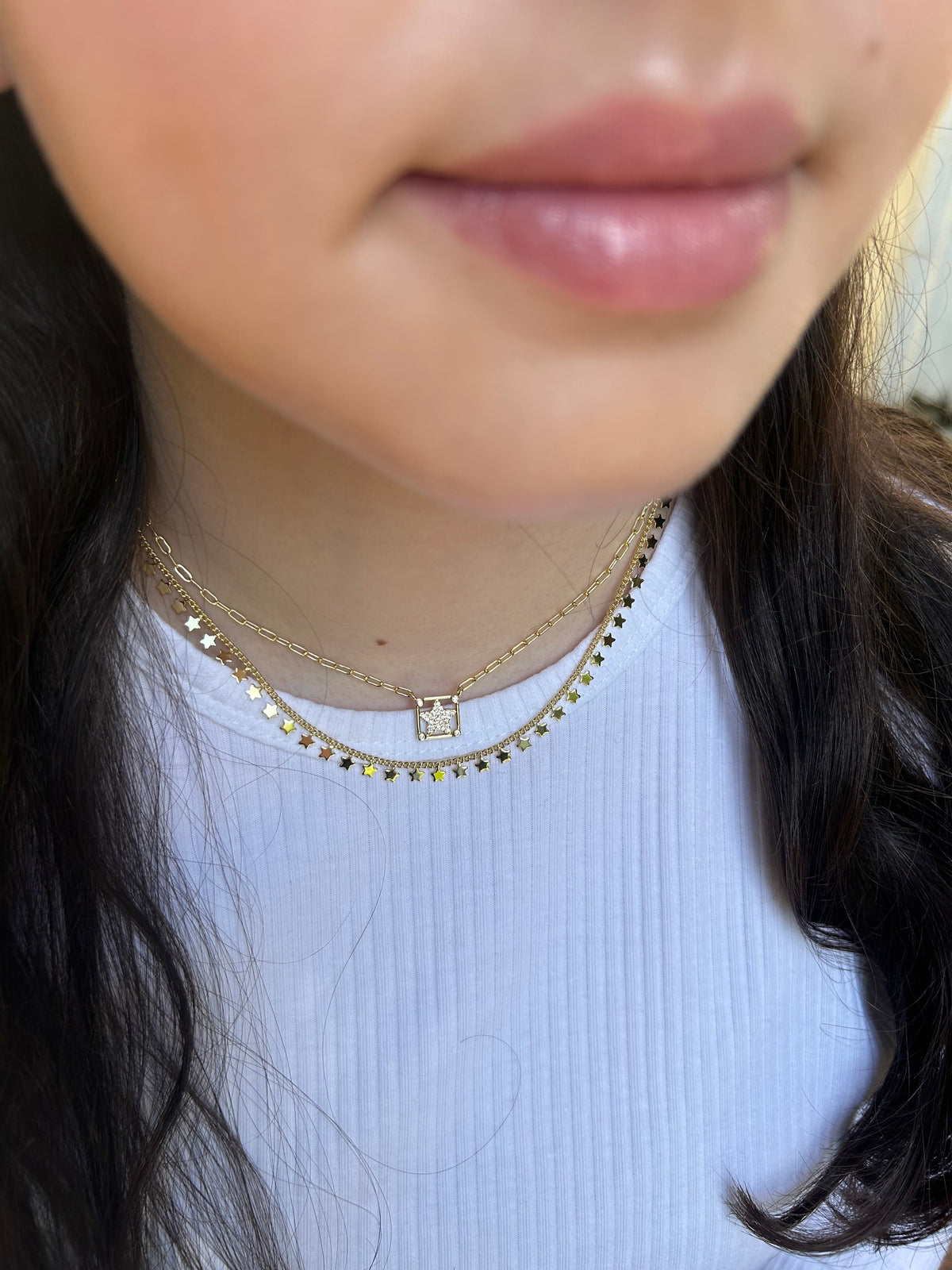 Cz Pave' Star Paperclip Chain Necklace