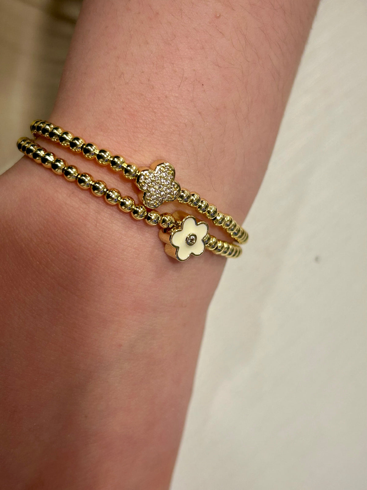 LMTS Classic! 14K Gold Plated Bead & Enamel Flower Wire Bracelet