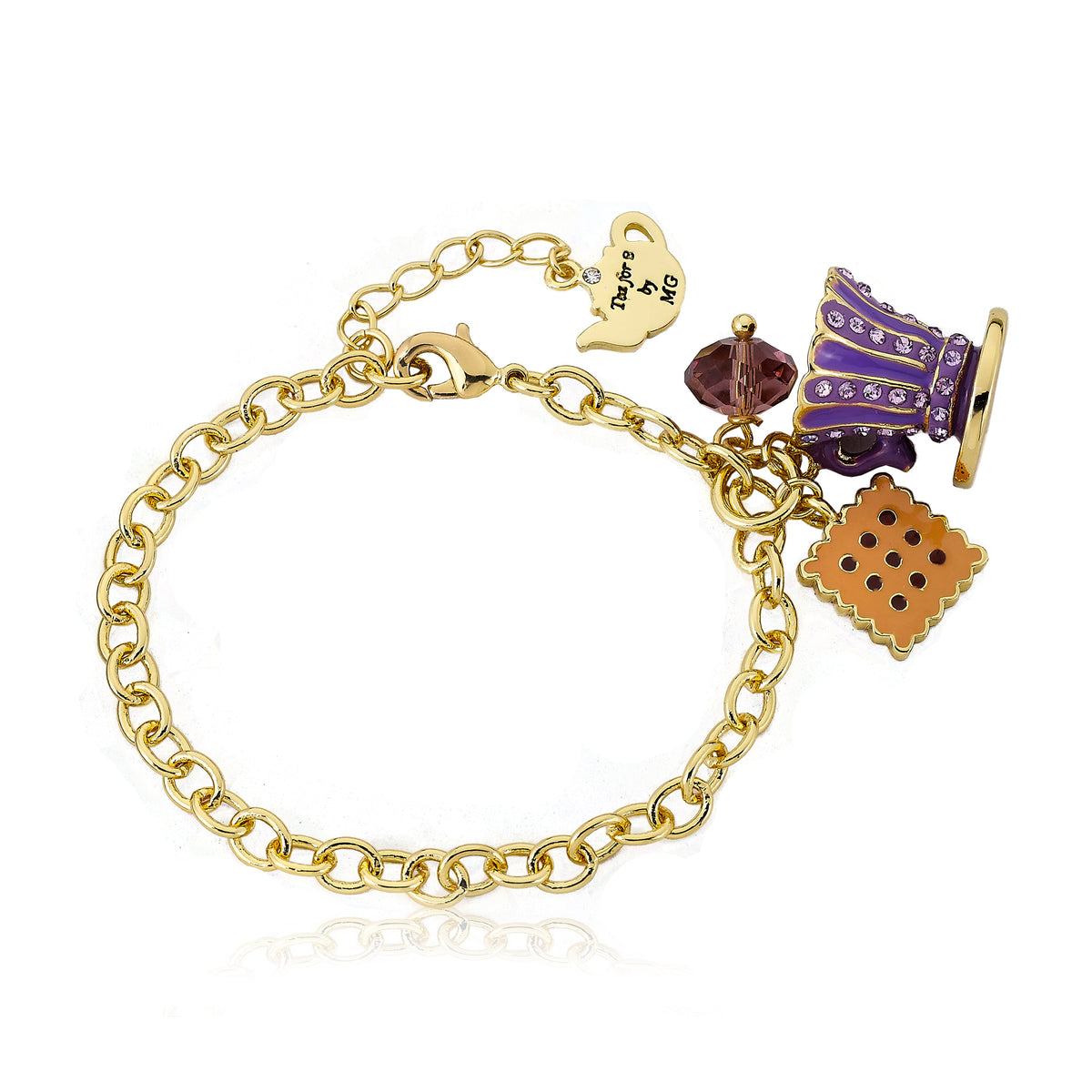 Tea 4 Two Crystal Tea Cup Dangle Bracelet