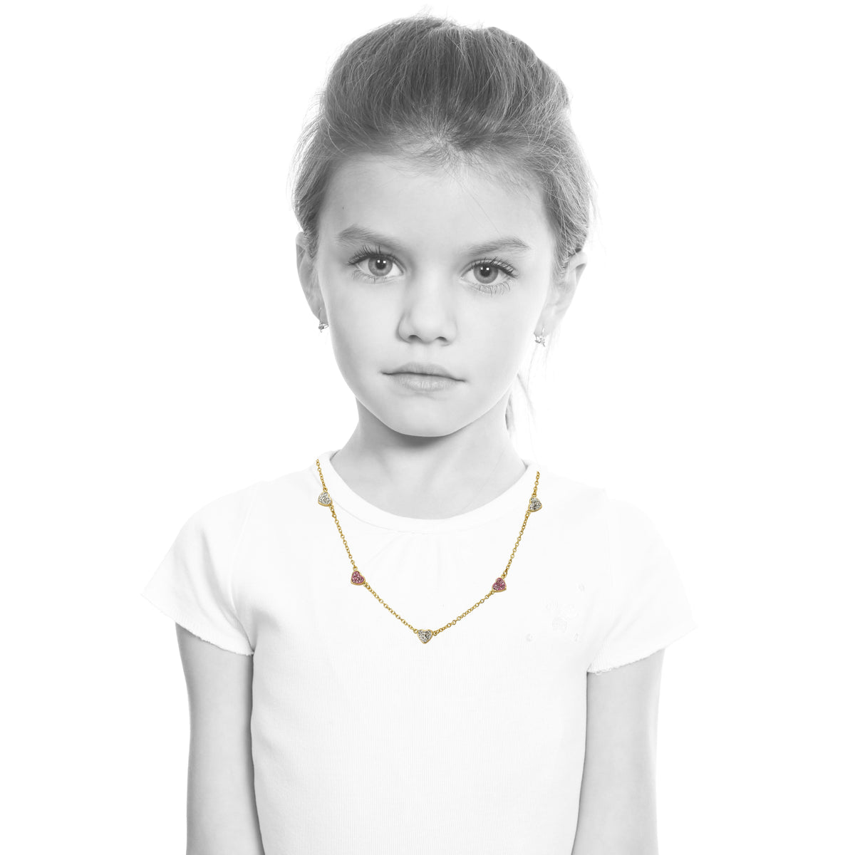 Crystal Hearts Station Necklace