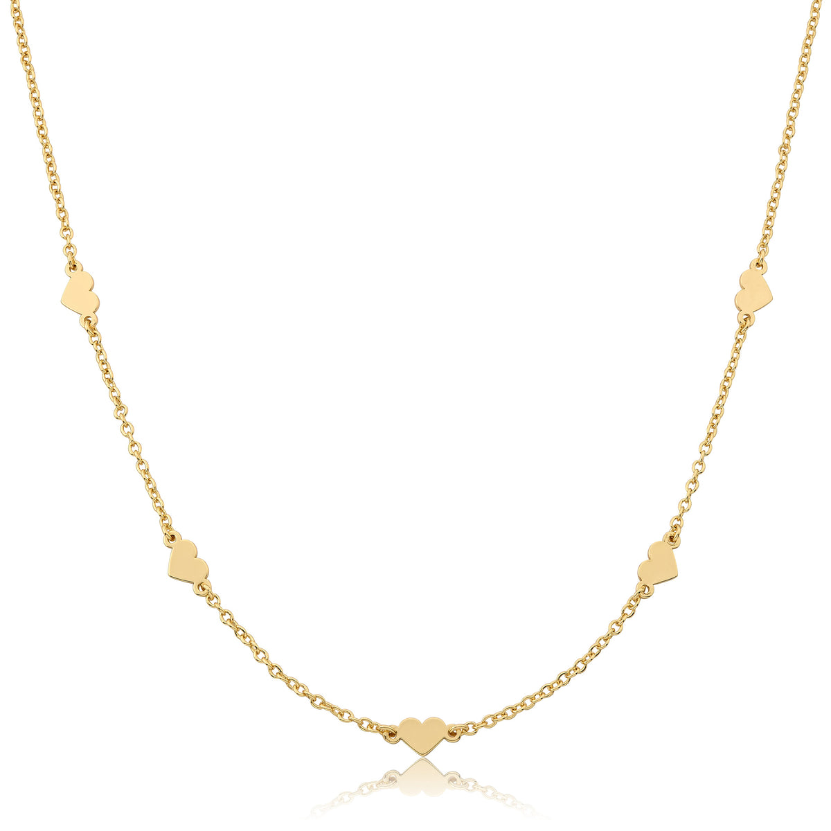 14K Gold Plated Heart Station Necklace