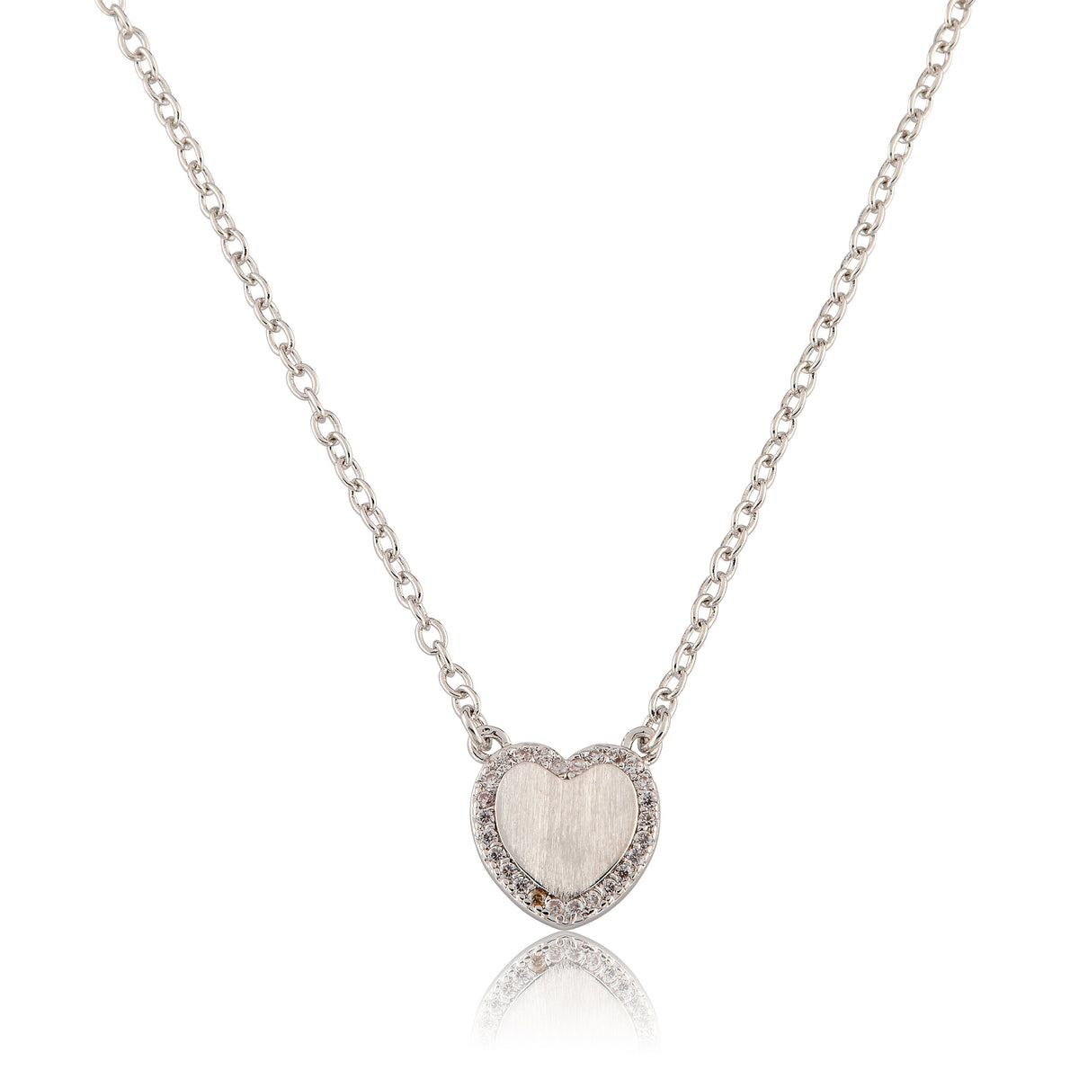 LMTS Classic! Brushed Cz Framed Heart Chain Necklace