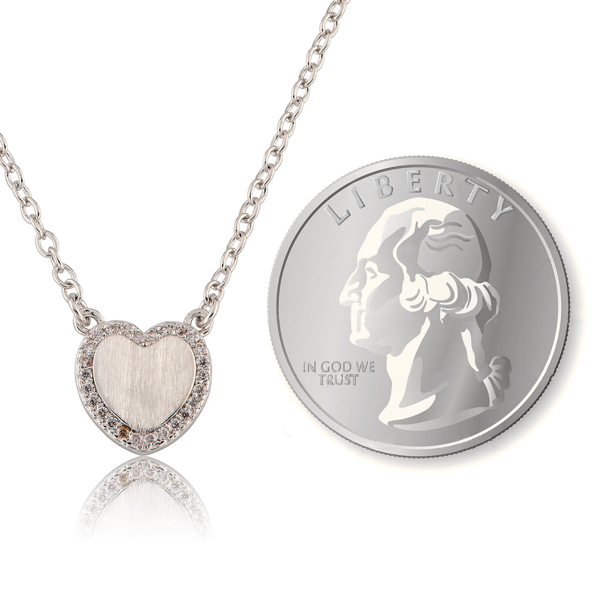 LMTS Classic! Brushed Cz Framed Heart Chain Necklace