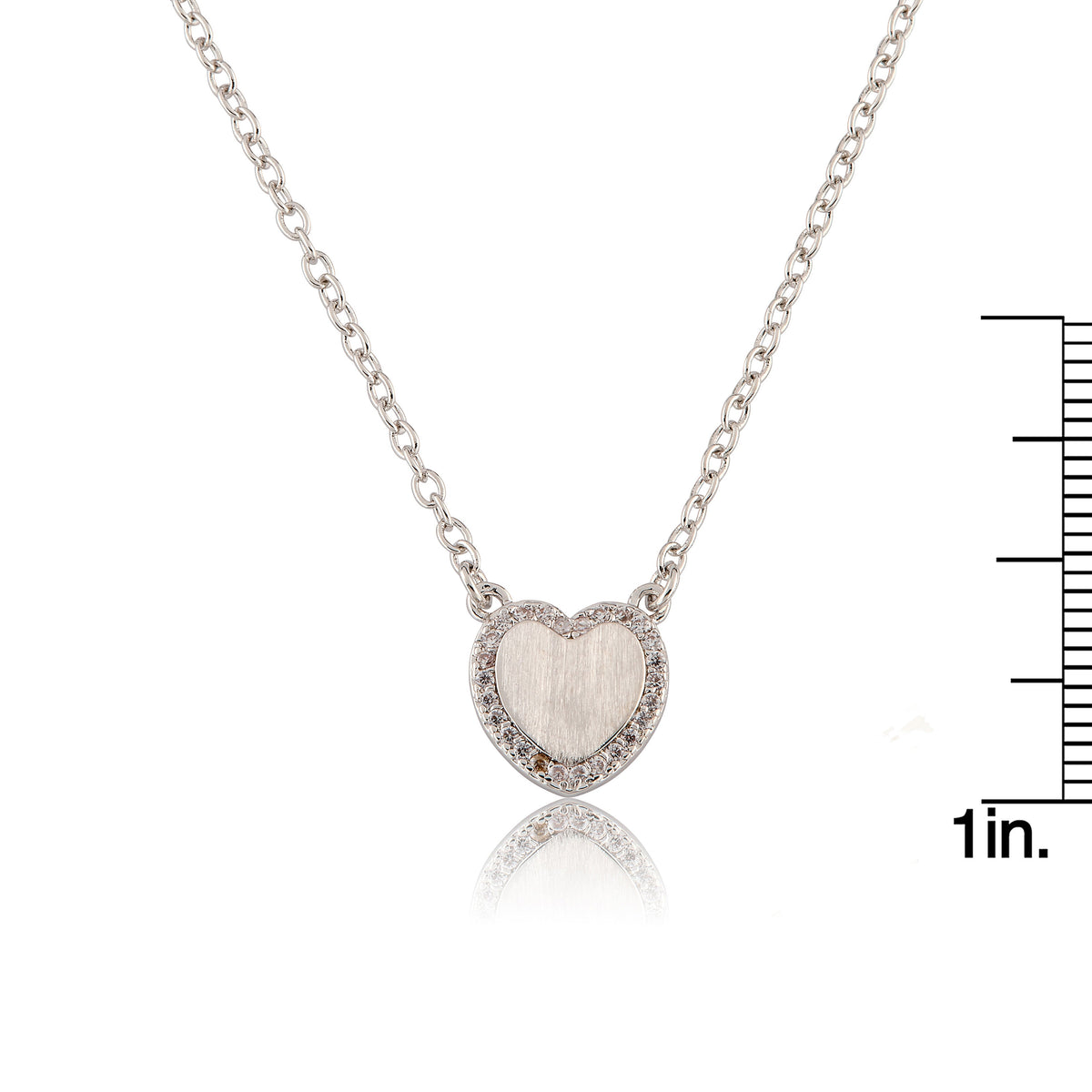LMTS Classic! Brushed Cz Framed Heart Chain Necklace