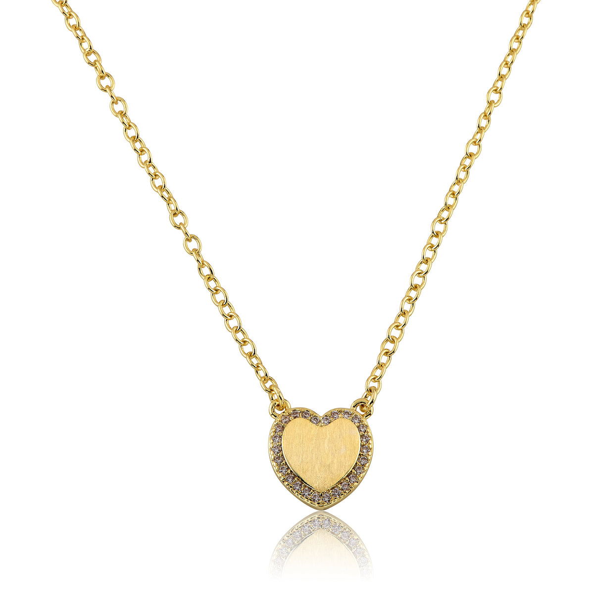 LMTS Classic! Brushed Cz Framed Heart Chain Necklace