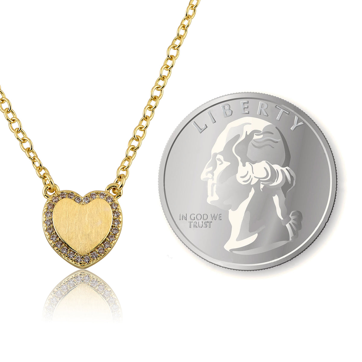 LMTS Classic! Brushed Cz Framed Heart Chain Necklace