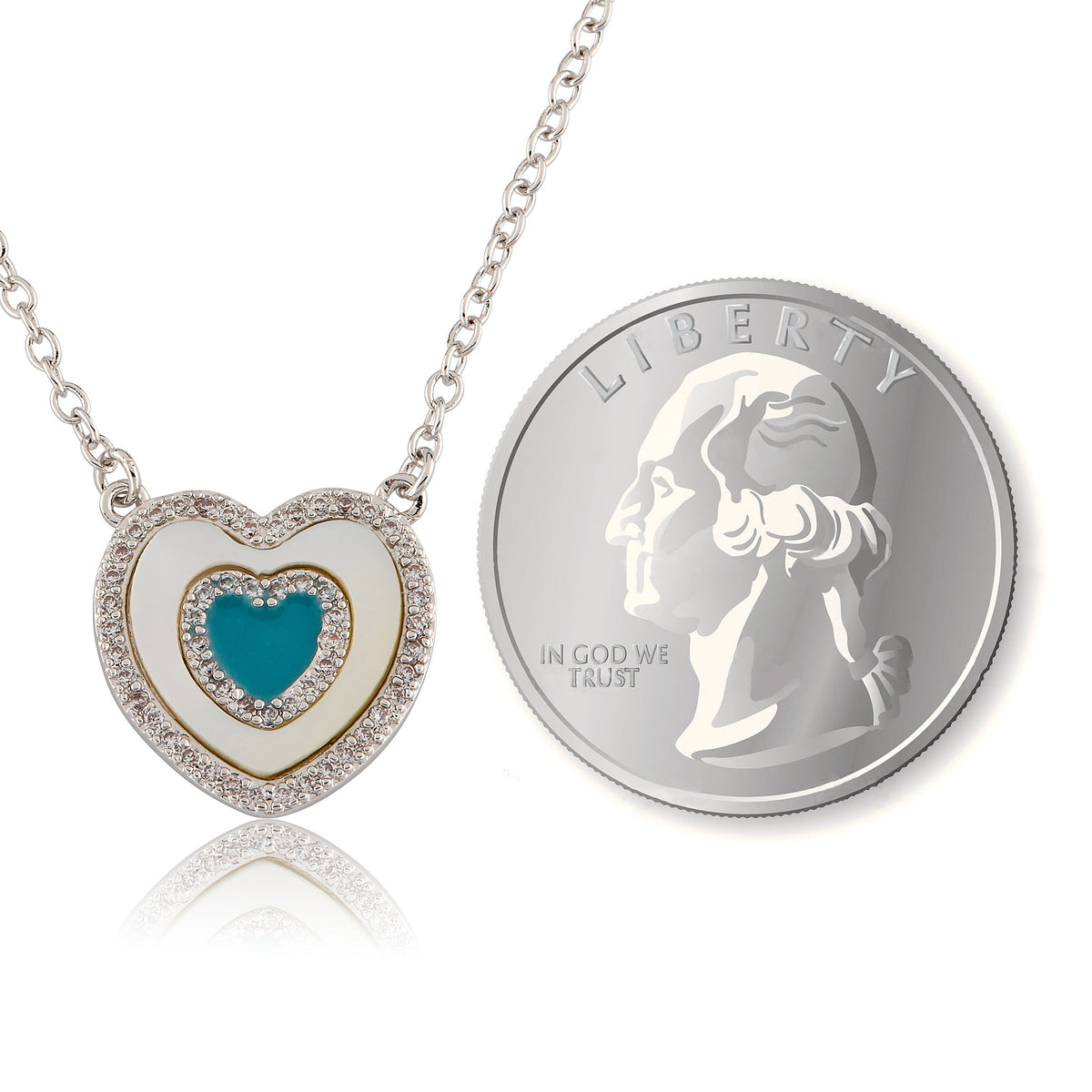 Brushed Cz Framed Mother Of Pearl & Turquoise Center Necklace