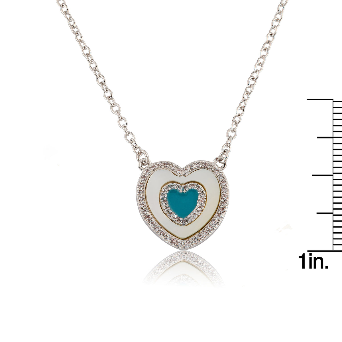 Brushed Cz Framed Mother Of Pearl & Turquoise Center Necklace