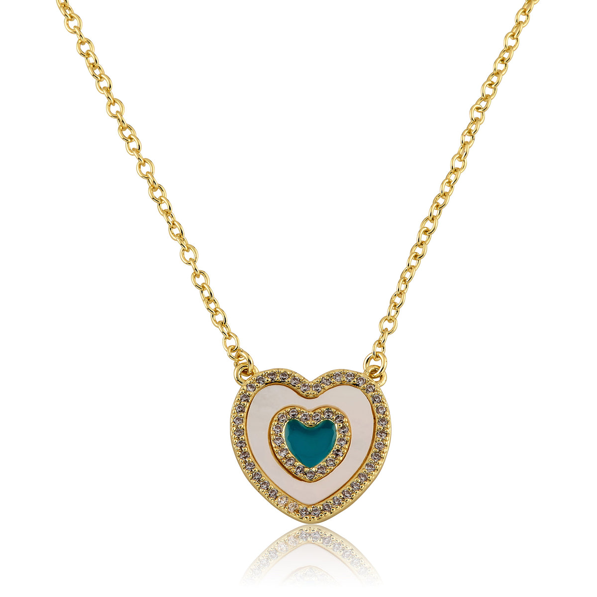 Brushed Cz Framed Mother Of Pearl & Turquoise Center Necklace