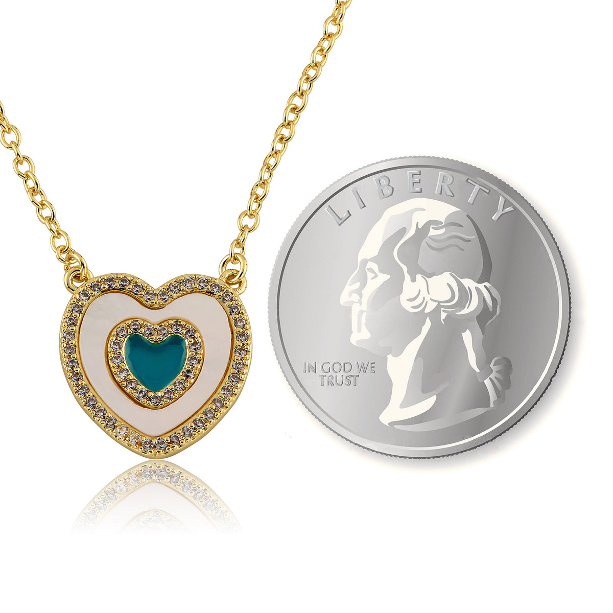 Brushed Cz Framed Mother Of Pearl & Turquoise Center Necklace