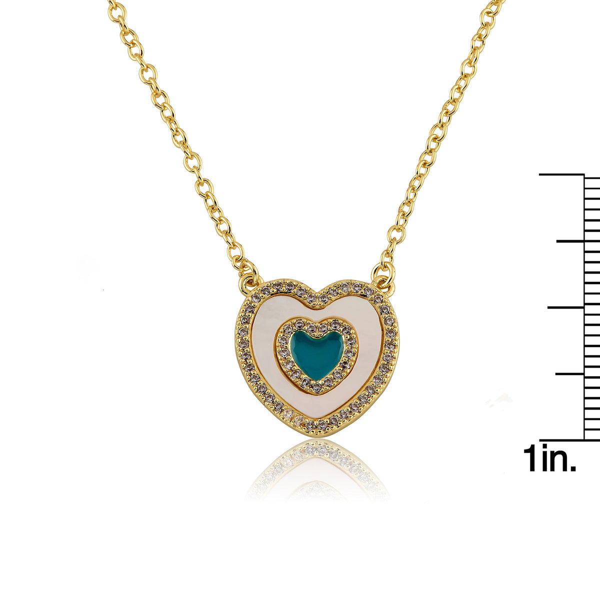 Brushed Cz Framed Mother Of Pearl & Turquoise Center Necklace