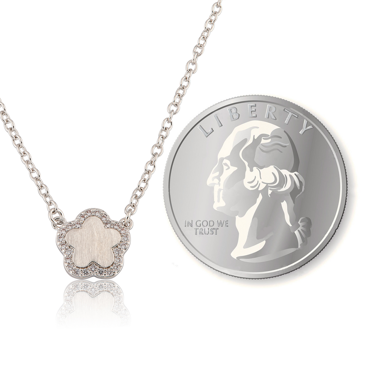 Brushed Cz Framed Flower Necklace