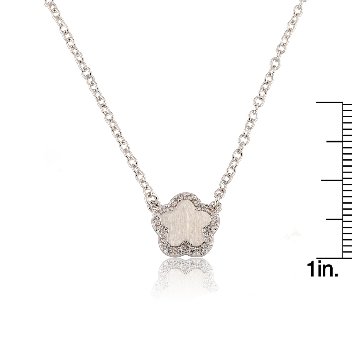 Brushed Cz Framed Flower Necklace