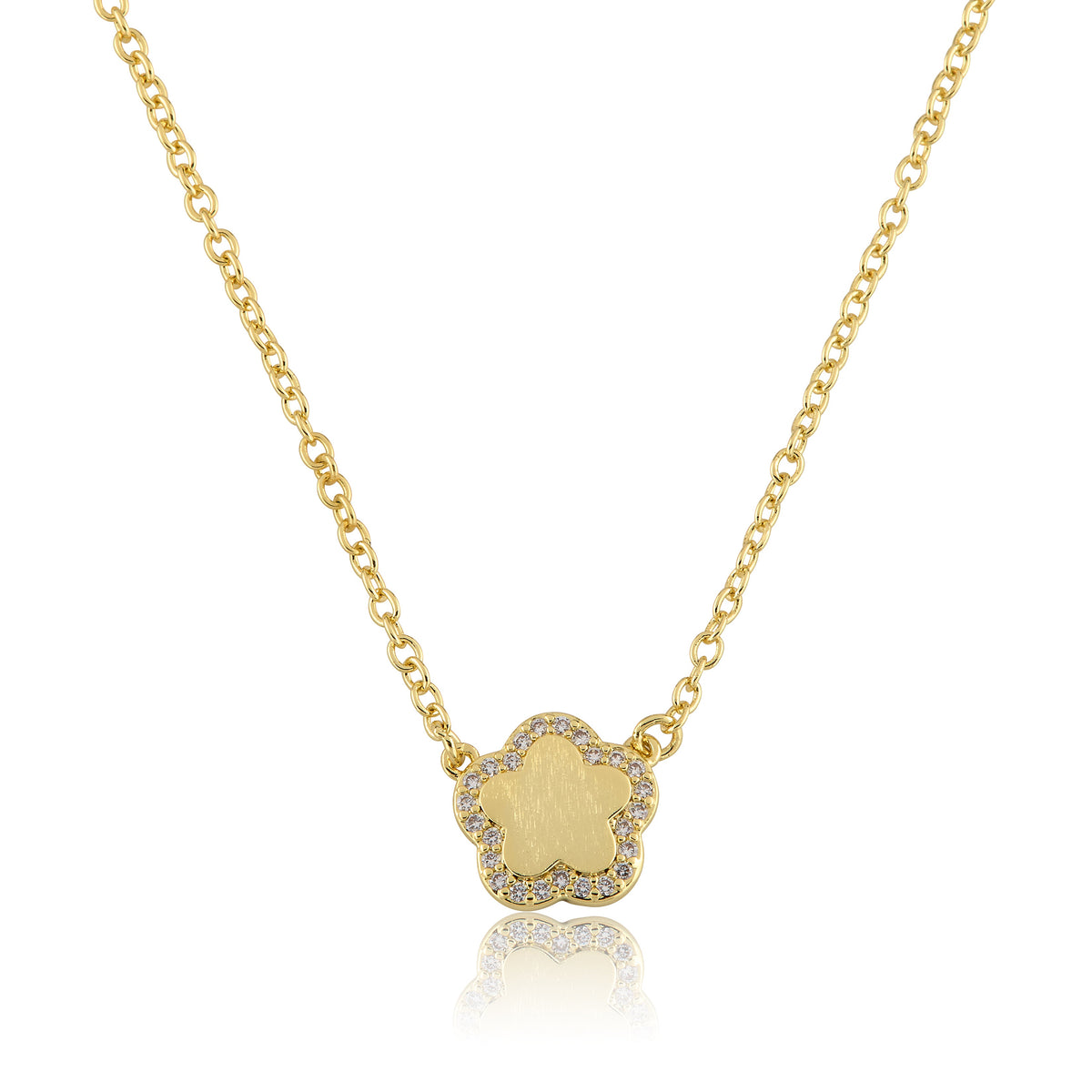 Brushed Cz Framed Flower Necklace
