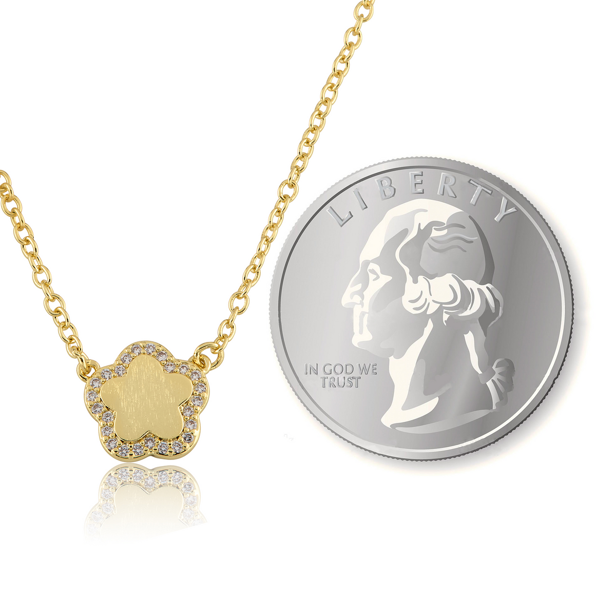 Brushed Cz Framed Flower Necklace