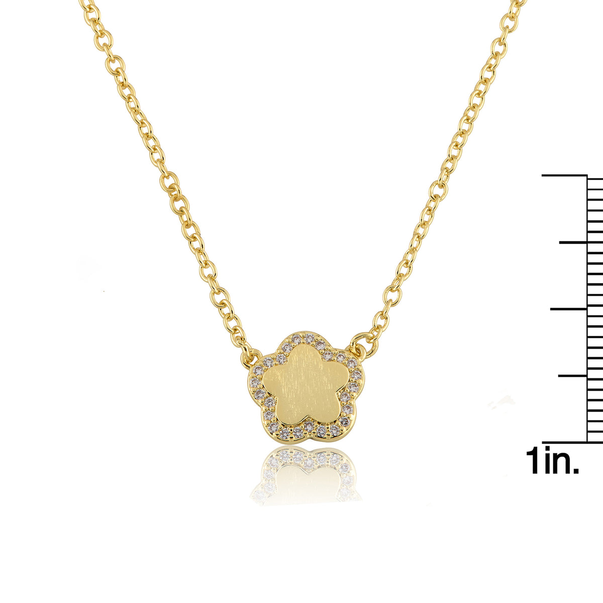 Brushed Cz Framed Flower Necklace