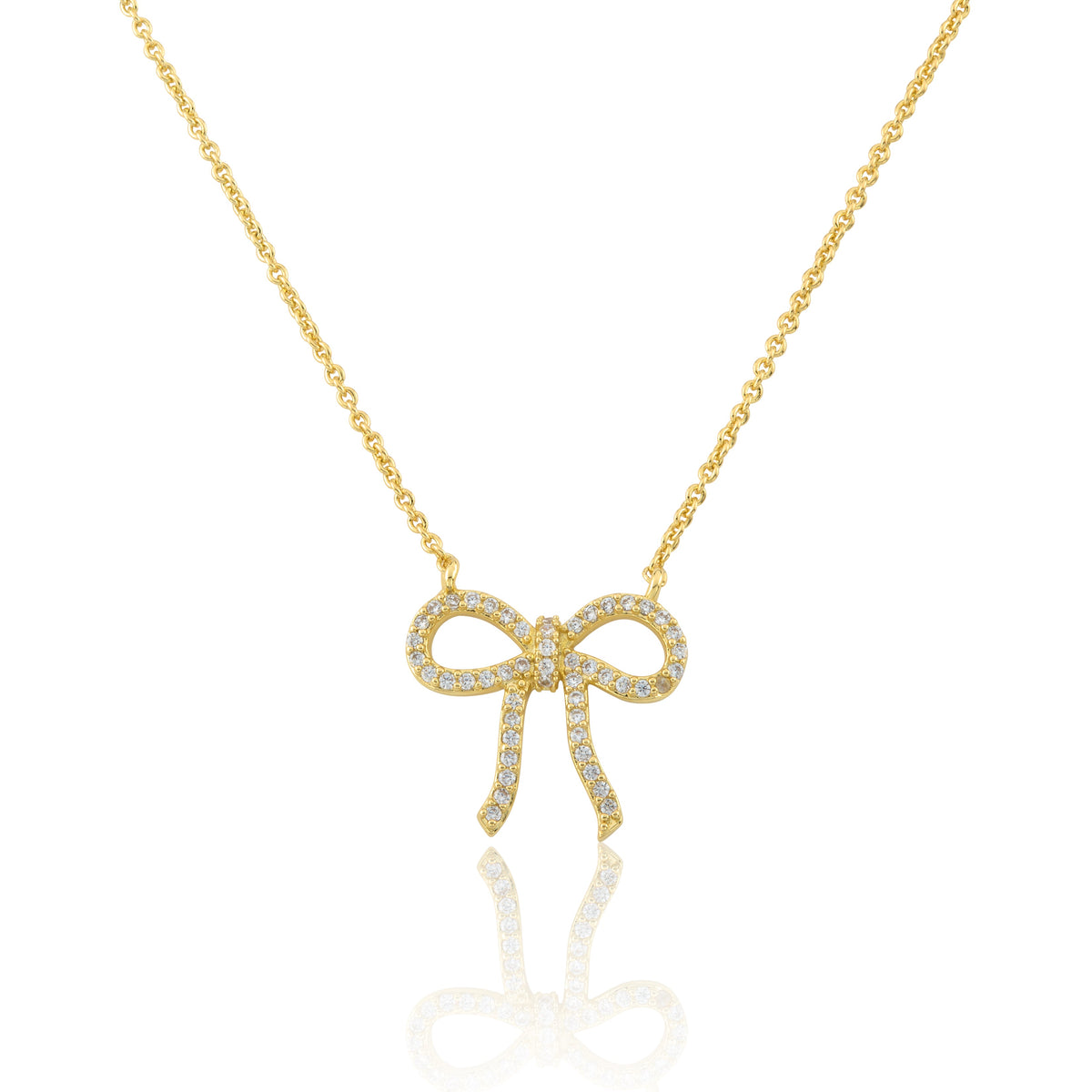 LMTS Classic! 14k Gold Plated Cz Bow Necklace