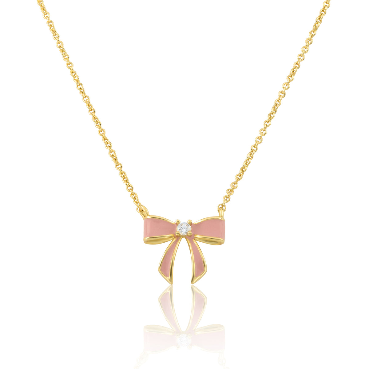 LMTS Classic! 14k Gold Plated Cz Center Enamel Bow Necklace