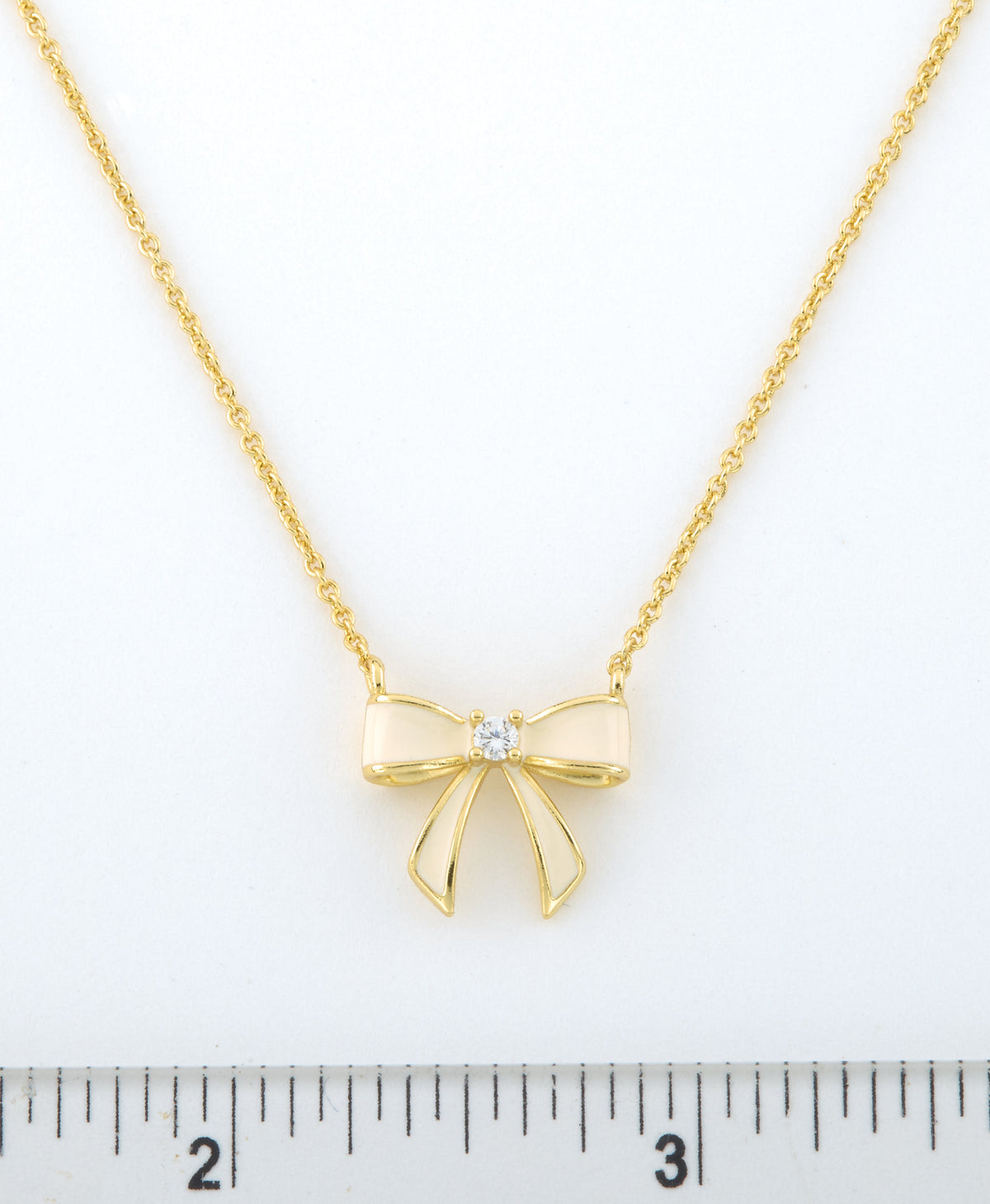 LMTS Classic! 14k Gold Plated Cz Center Enamel Bow Necklace