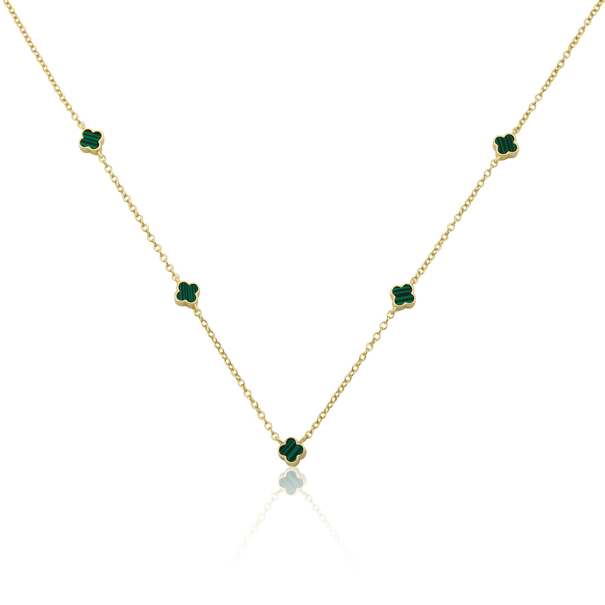 14K Gold Plated 6mm Clover Station Chain Necklace