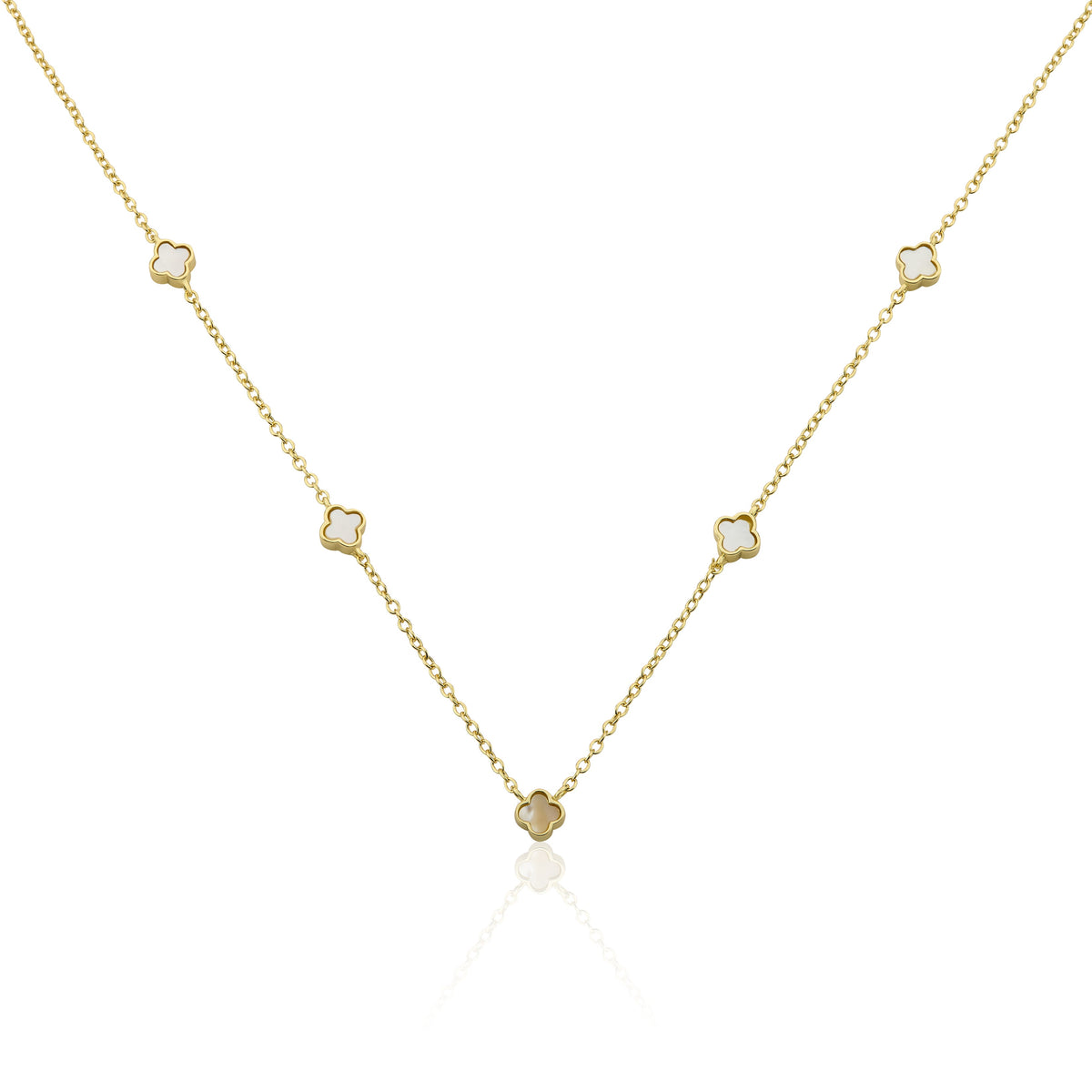 14K Gold Plated 6mm Clover Station Chain Necklace