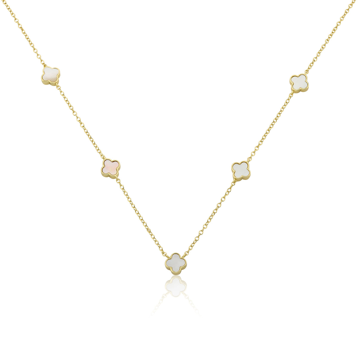 14K Gold Plated 8mm Clover Station Chain Necklace