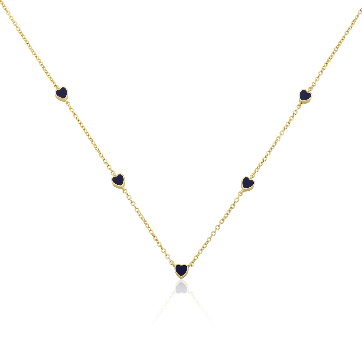 14K Gold Plated 5mm Heart Station Chain Necklace