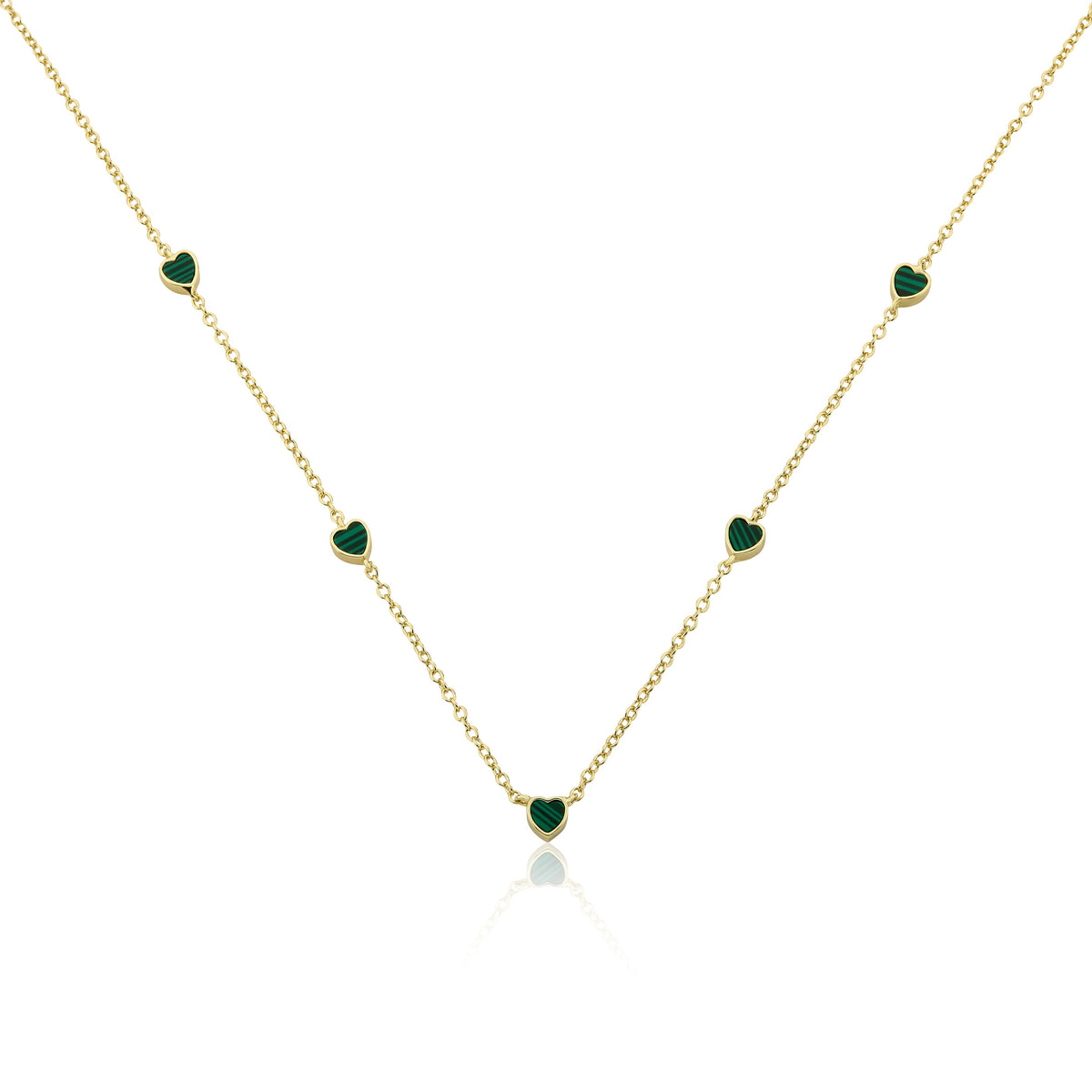 14K Gold Plated 5mm Heart Station Chain Necklace