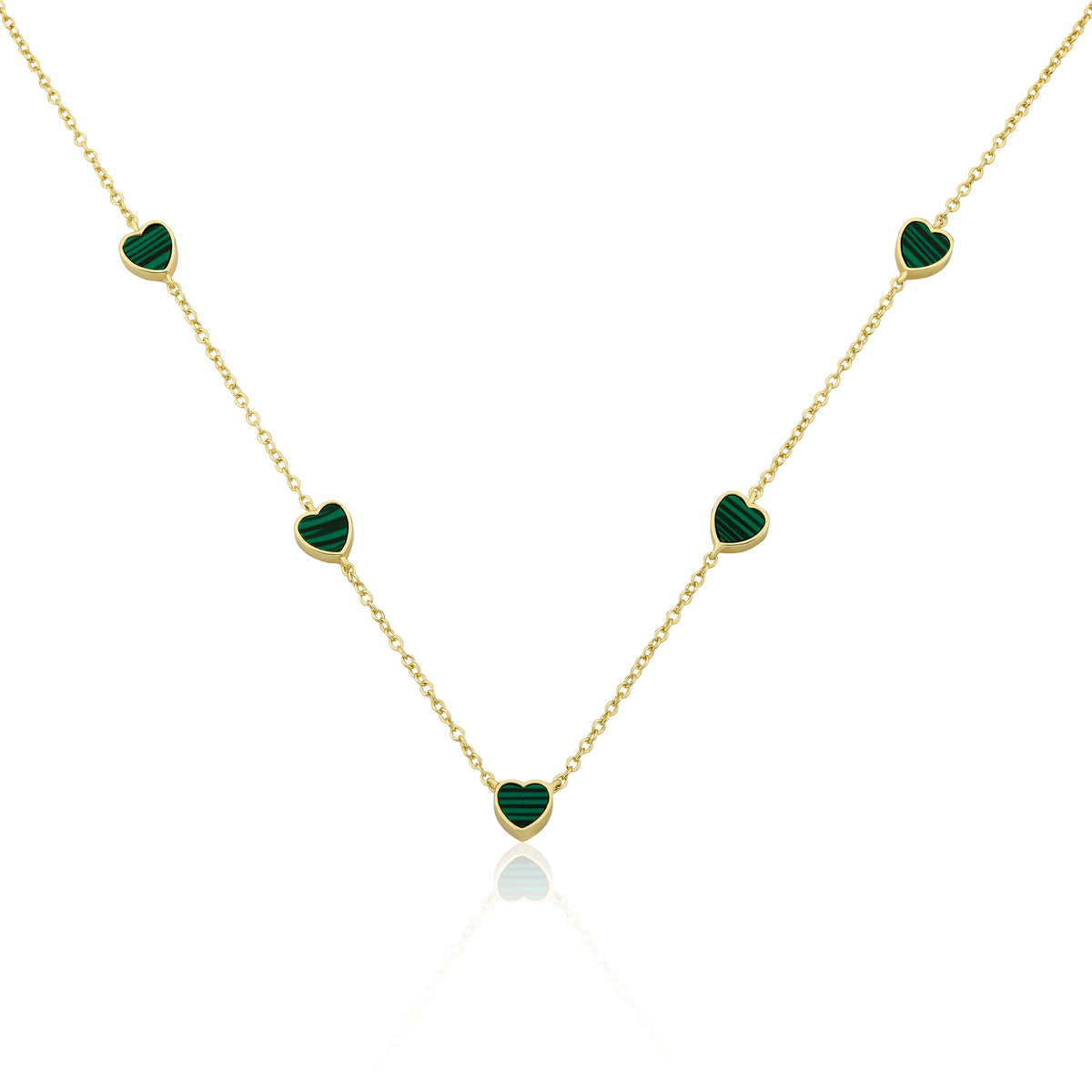 14K Gold Plated 7mm Heart Station Chain Necklace