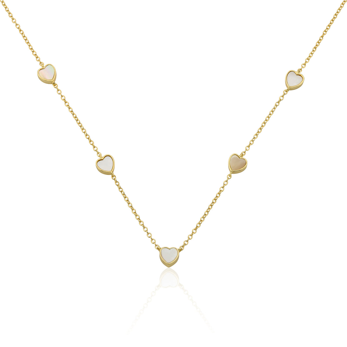 14K Gold Plated 7mm Heart Station Chain Necklace