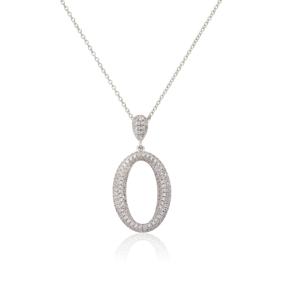Micro Pave Rhodium O Shaped Necklace