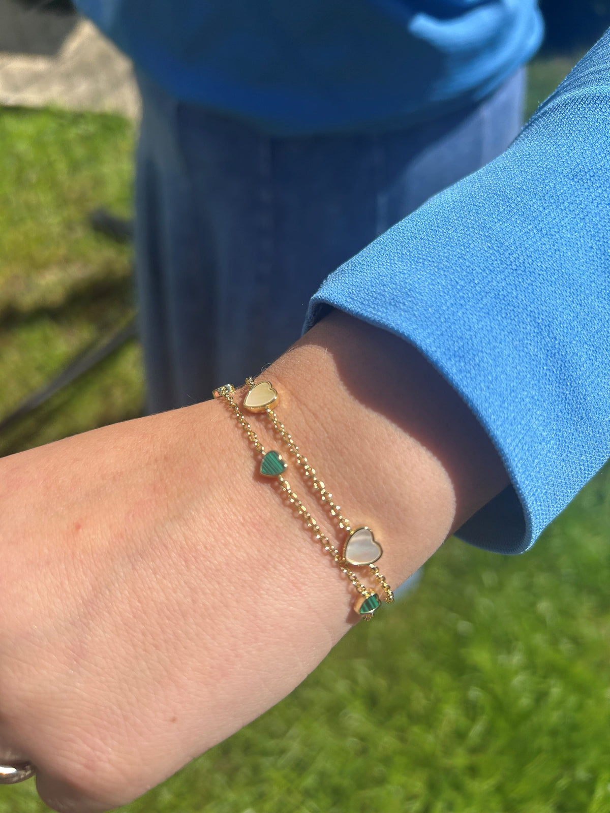 14K Gold Plated 5mm Heart Station Chain Bracelet