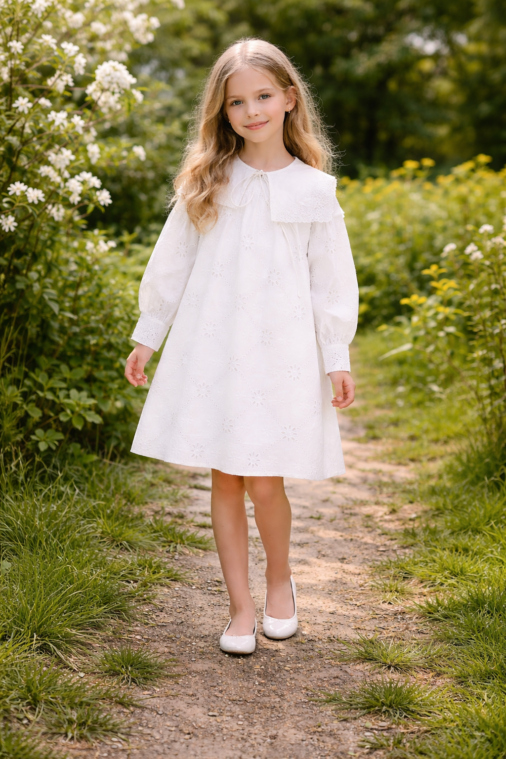 Porter WHITE EYELET W/ LARGE COLLAR DRESS 2346