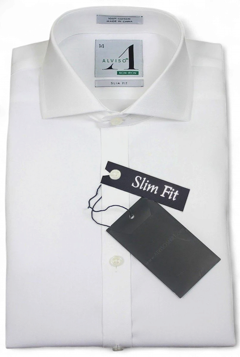ALVISO BOYS WHITE DRESSY SHIRT SLIM FIT