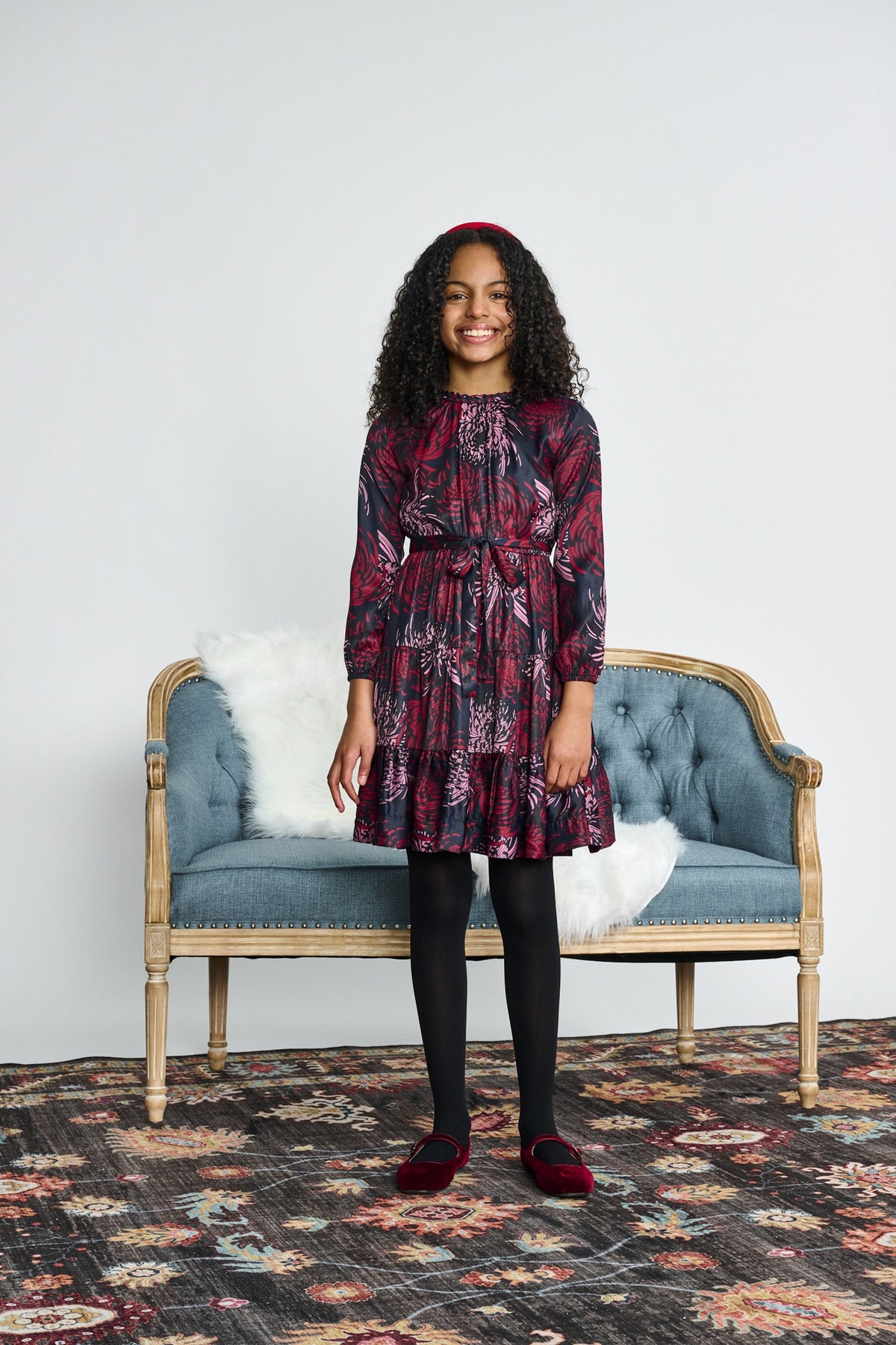 Porter Navy W/ Maroon Blush Floral Print Dress 2523 AW26