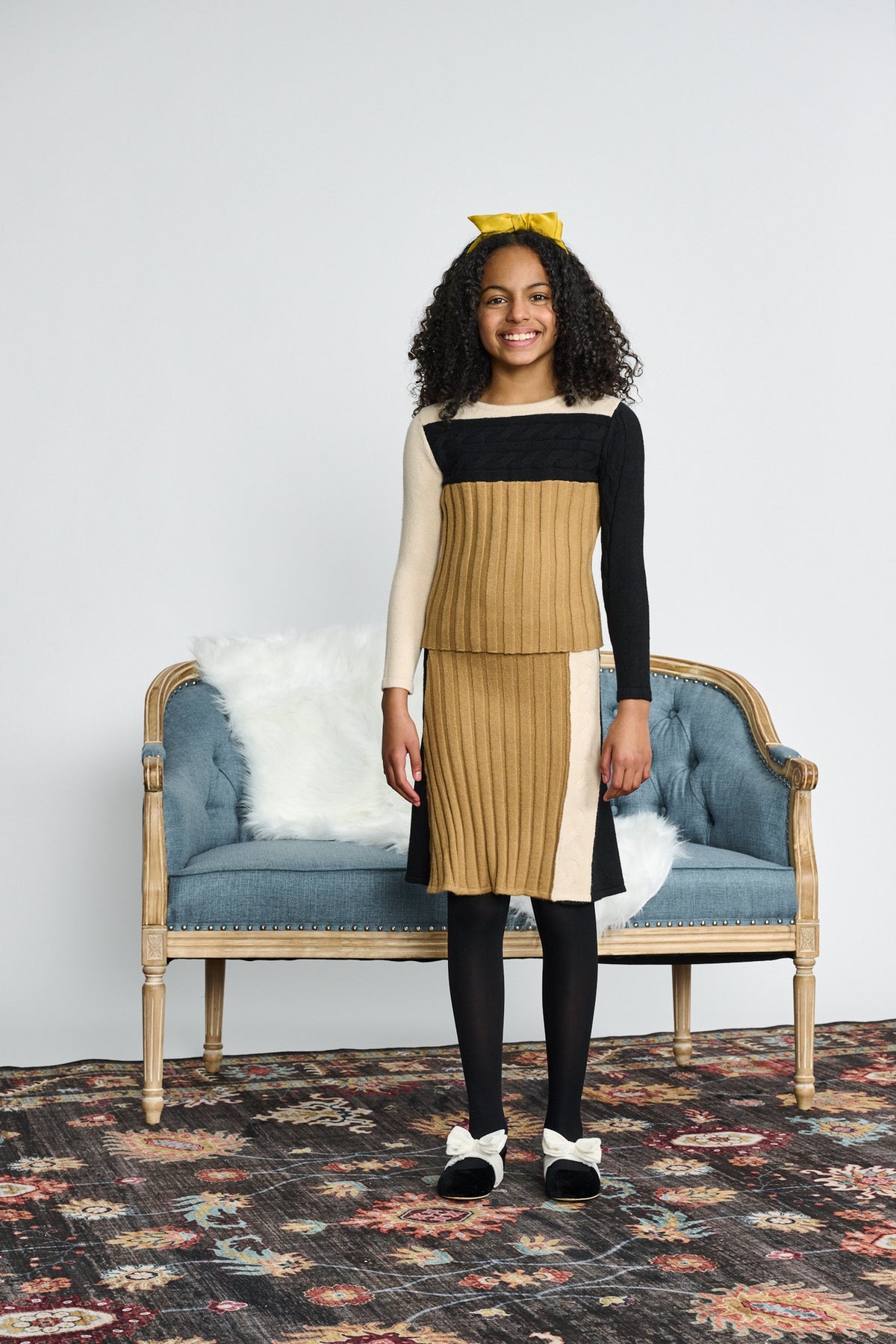 Porter Beige Black Tan Color block Knit Top  w/skirt 2481 AW26
