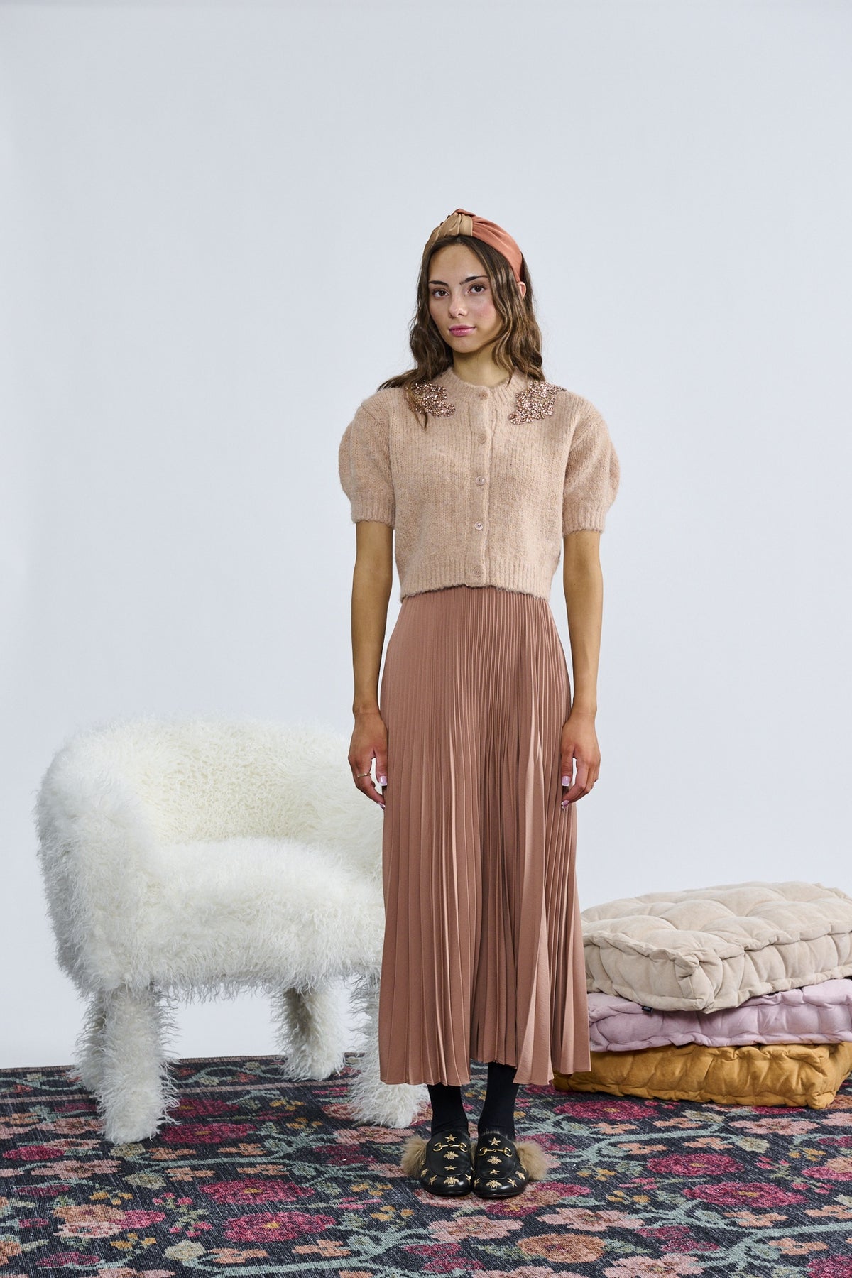 Laurent Stone Millicent Embellished Cardigan Top  w/skirt  t-1416 AW26