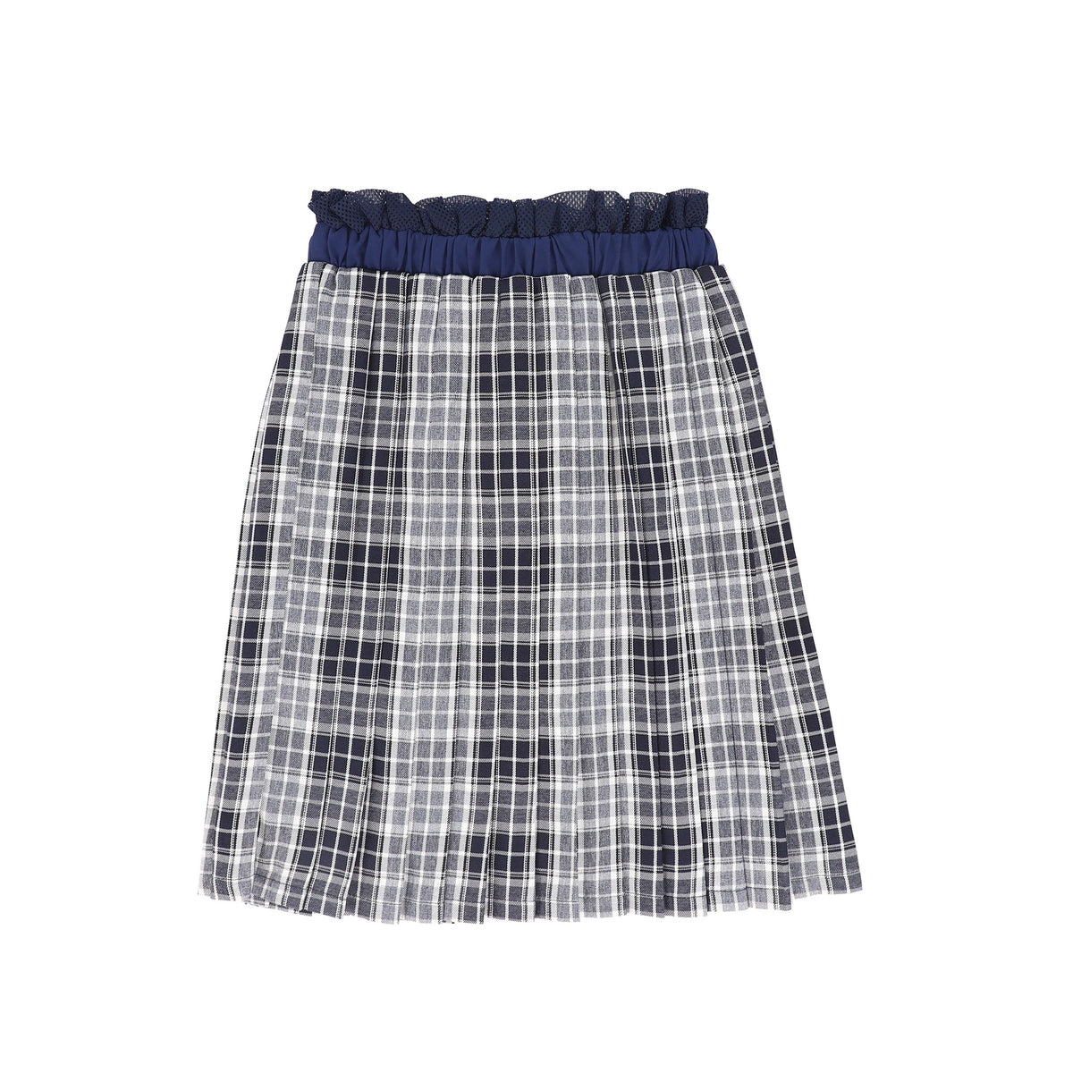 BACE NAVY CHECKED GATHERED PLEAT SKIRT AW26 27183