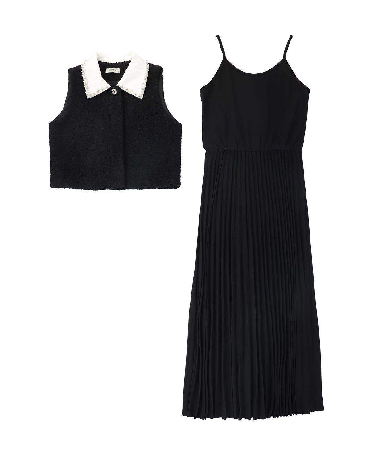 VALENTINA BLACK TWEED COLLAR VEST DRESS AW26 28787