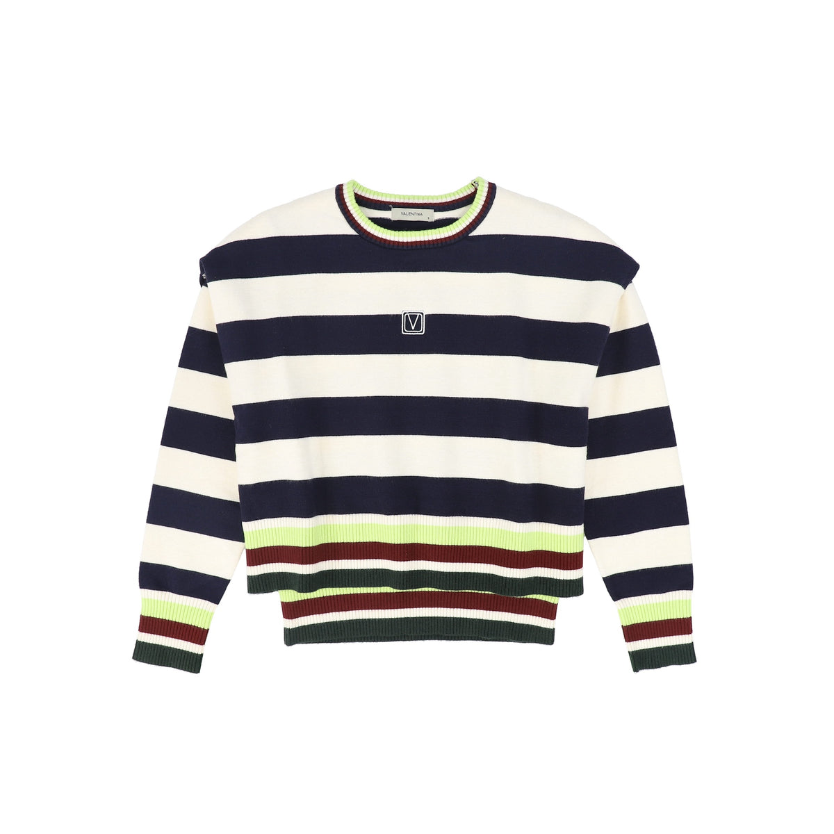 VALENTINA NAVY WIDE STRIPED TRIMMING SWEATER AW26 28130