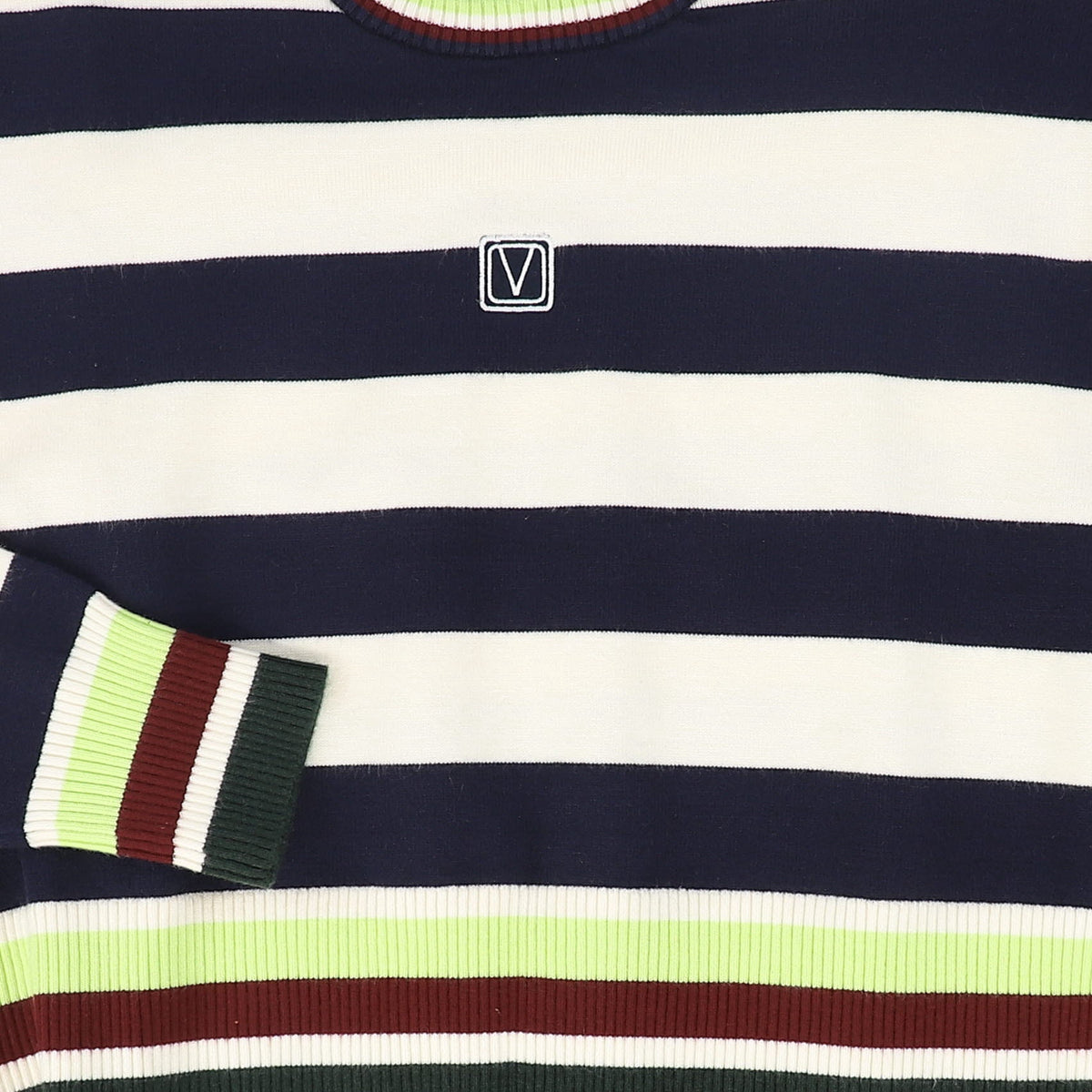 VALENTINA NAVY WIDE STRIPED TRIMMING SWEATER AW26 28130