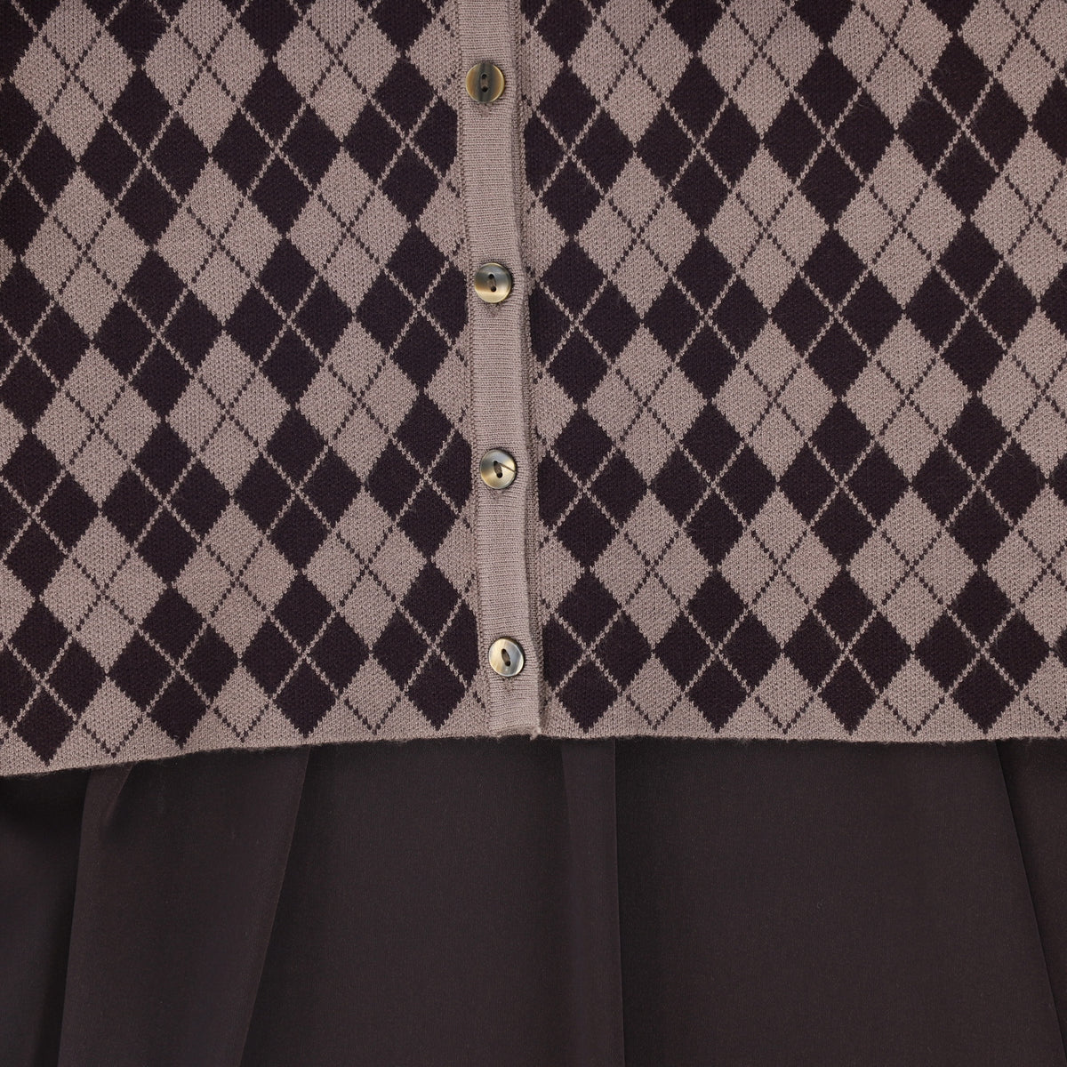 BAMBOO BURGUNDY ARGYLE CARDIGAN MAXI DRESS SET AW26 28489