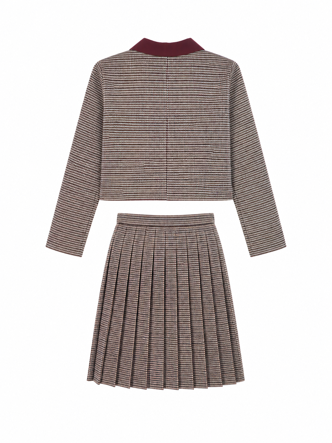 BACE BURGUNDY CHECKED WOOL SWING BLAZER WITH SKIRT SET  AW26 28651