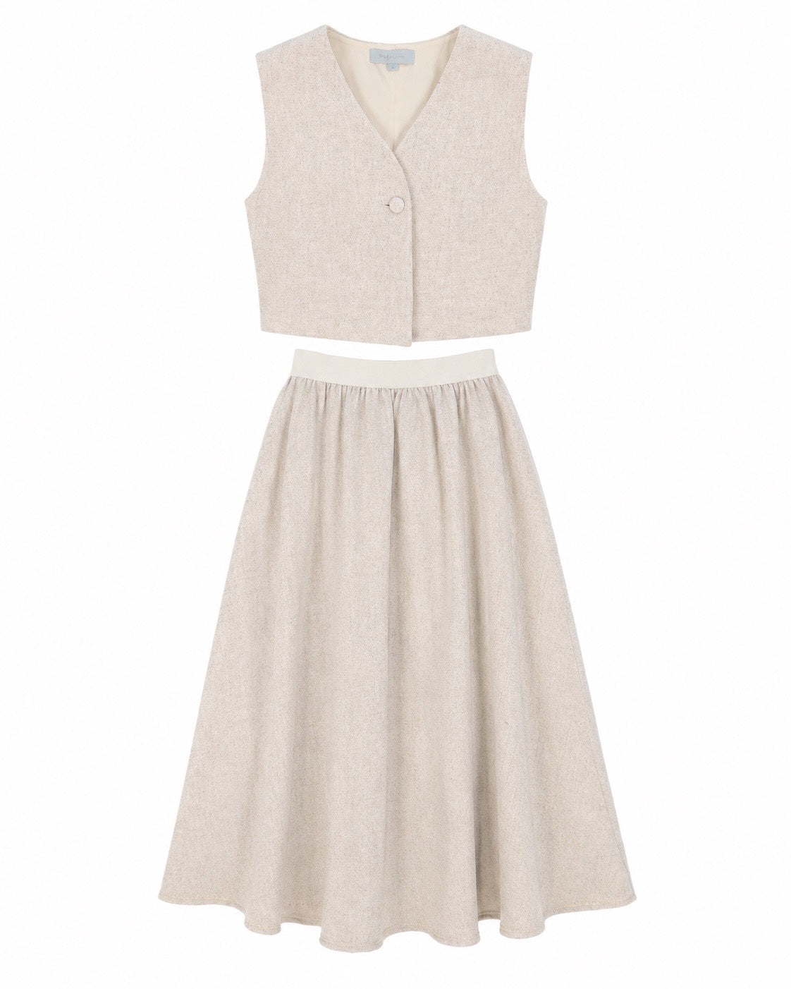 BACE OATMEAL WOOL ONE BUTTON VEST AND SKIRT SET AW26 28636