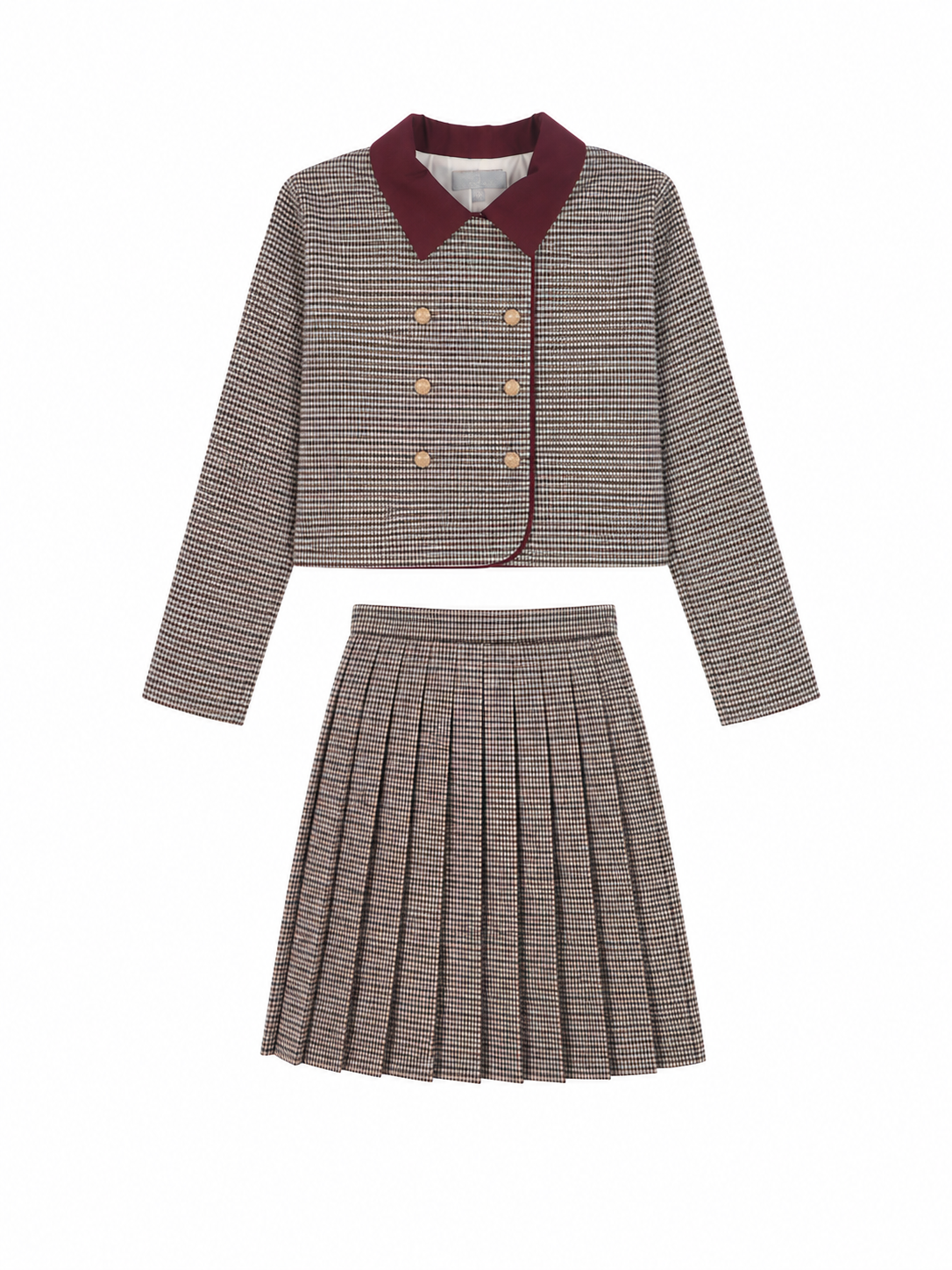 BACE BURGUNDY CHECKED WOOL SWING BLAZER WITH SKIRT SET  AW26 28651