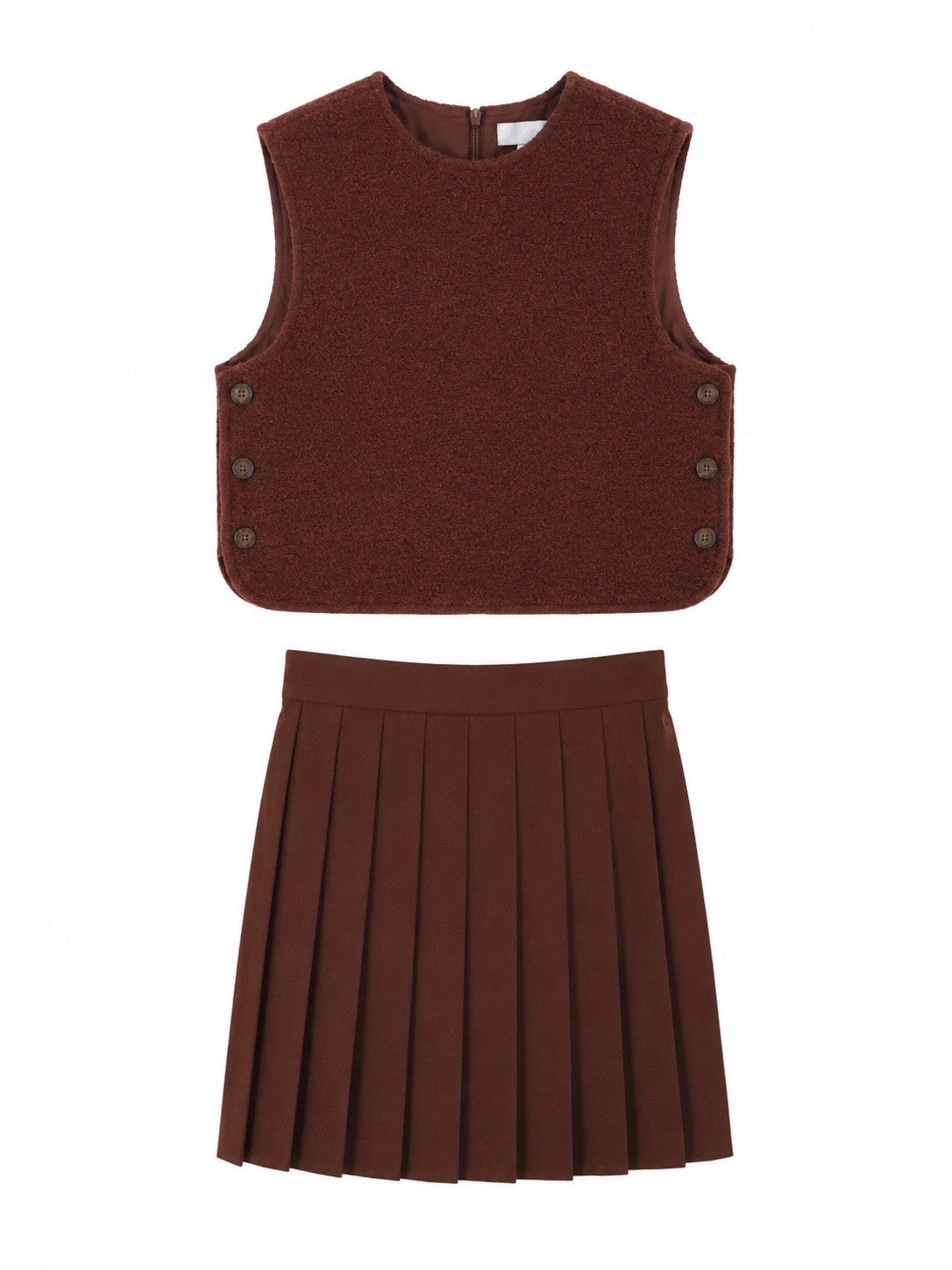 BACE BURGUNDY BOUCLE WOOL VEST WITH SKIRT SET AW26 27767
