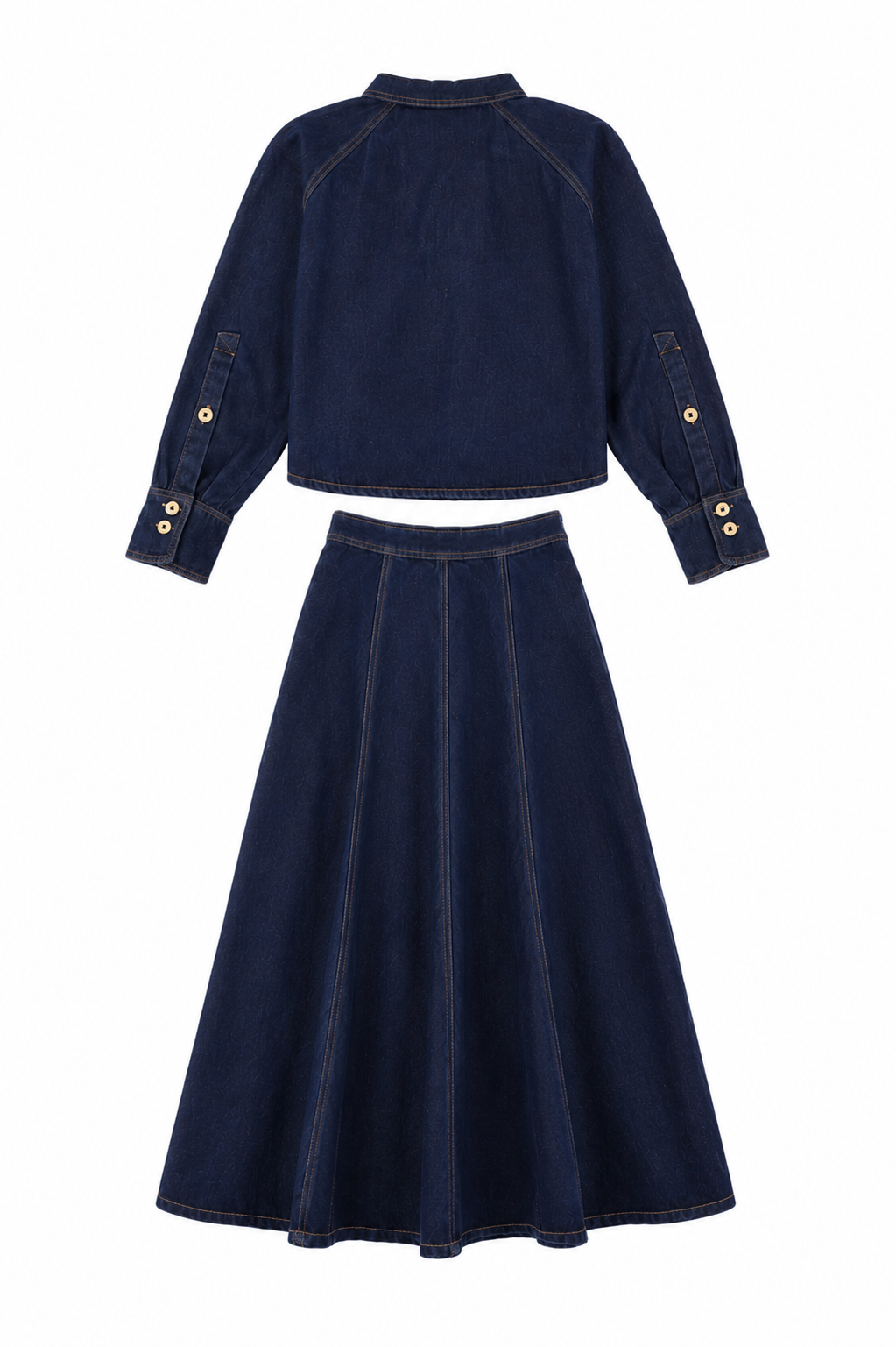 VALENTINA BLUE DENIM DENIM CONTRAST SEAM CROP BLOUSE WITH SKIRT SET AW26 28773